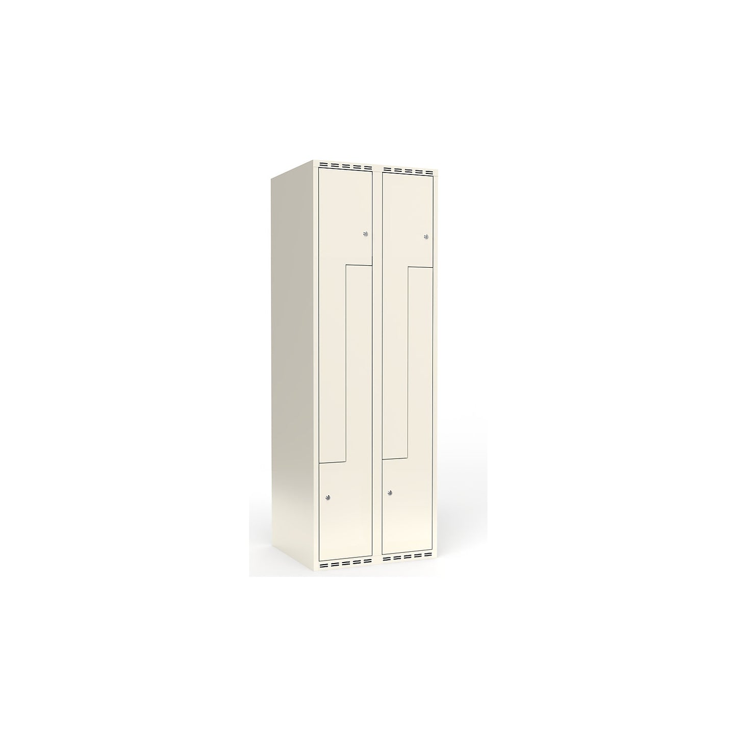 Fydor Z locker, 2 compartments, white, W 600 mm, flat roof shape, cylinder lock.