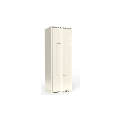 Fydor Z locker, 2 compartments, white, W 600 mm, flat roof shape, cylinder lock.