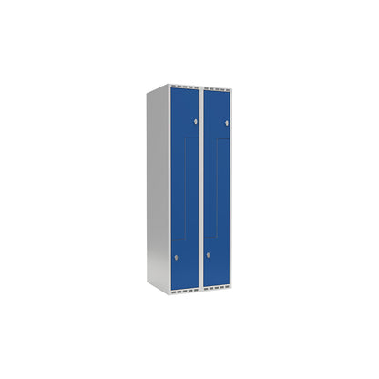 Fydor Z locker, 2 compartments, light grey / gentian blue, W 600 mm, flat roof shape, padlock.