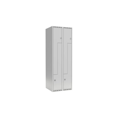 Fydor Z locker, 2 compartments, light grey, W 600 mm, 2 compartments, flat roof shape, padlock.