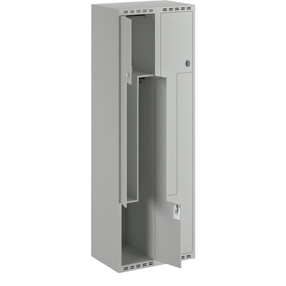 Fydor Z locker, 2 compartments, light grey, W 600 mm, 2 compartments, flat roof shape, padlock.