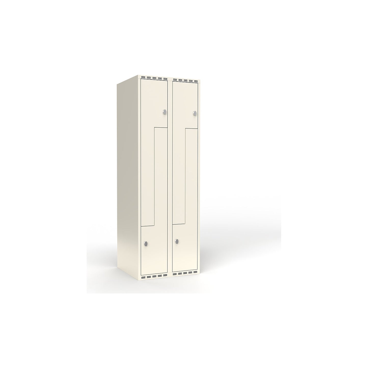 Fydor Z locker, 2 compartments, white, W 600 mm, flat roof shape, padlock.