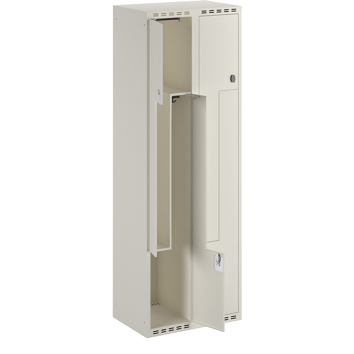 Fydor Z locker, 2 compartments, white, W 600 mm, flat roof shape, padlock.