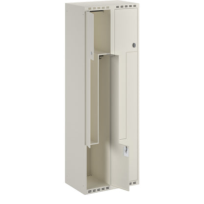 Fydor Z locker, 2 compartments, white, W 600 mm, flat roof shape, padlock.