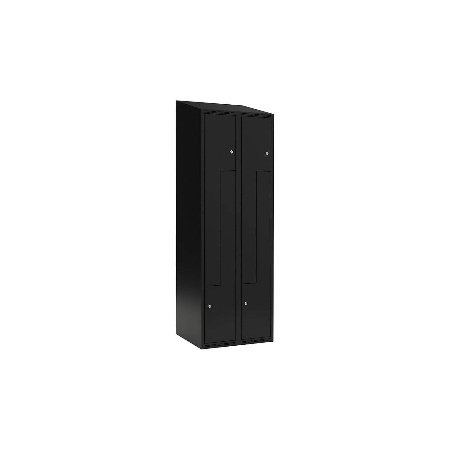 Fydor Z locker, 2 compartments, black, W 600 mm, sloping roof shape, cylinder lock.