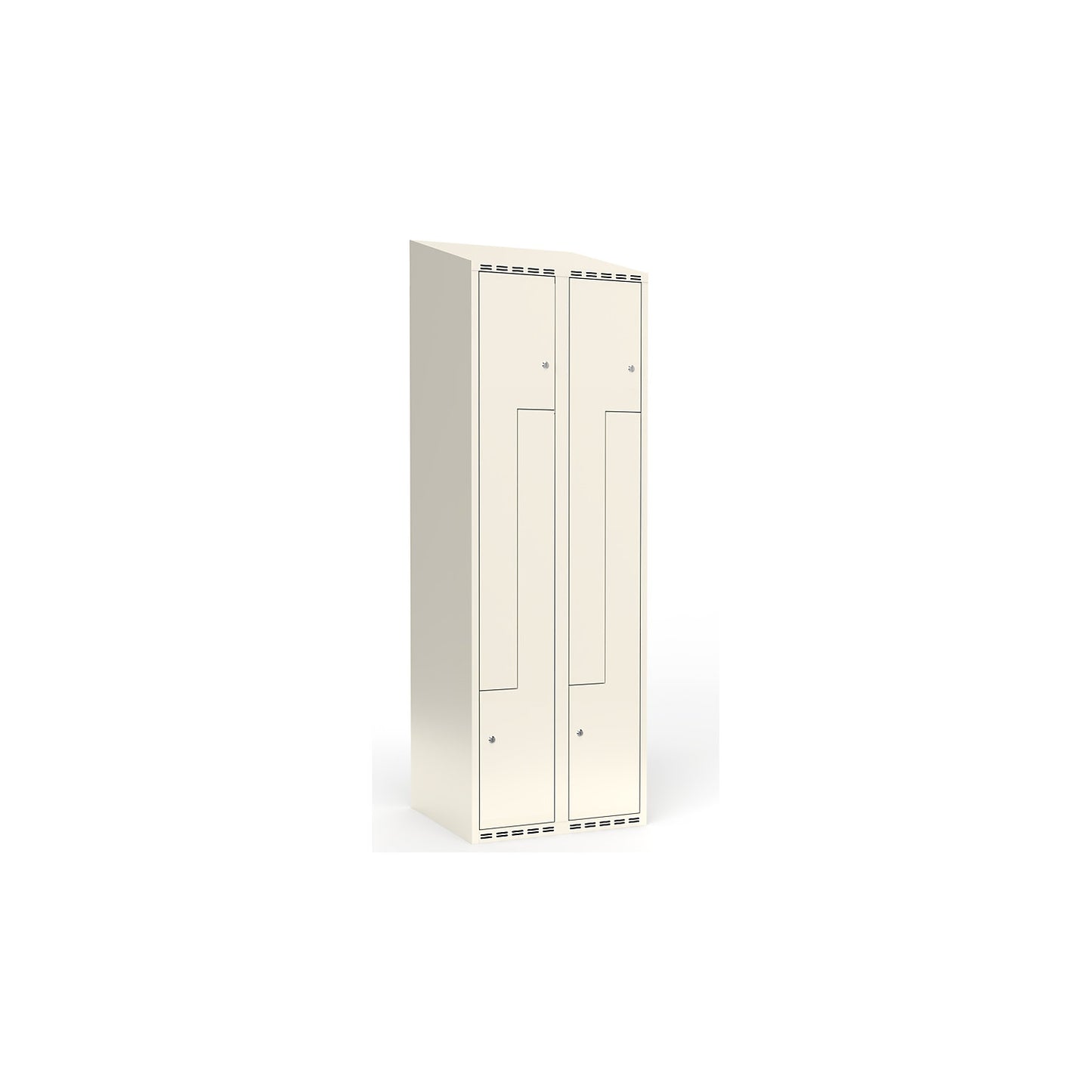 Fydor Z locker, 2 compartments, white, W 600 mm, sloping roof shape, cylinder lock.