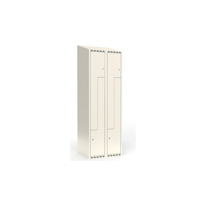Fydor Z locker, 2 compartments, white, W 600 mm, sloping roof shape, cylinder lock.