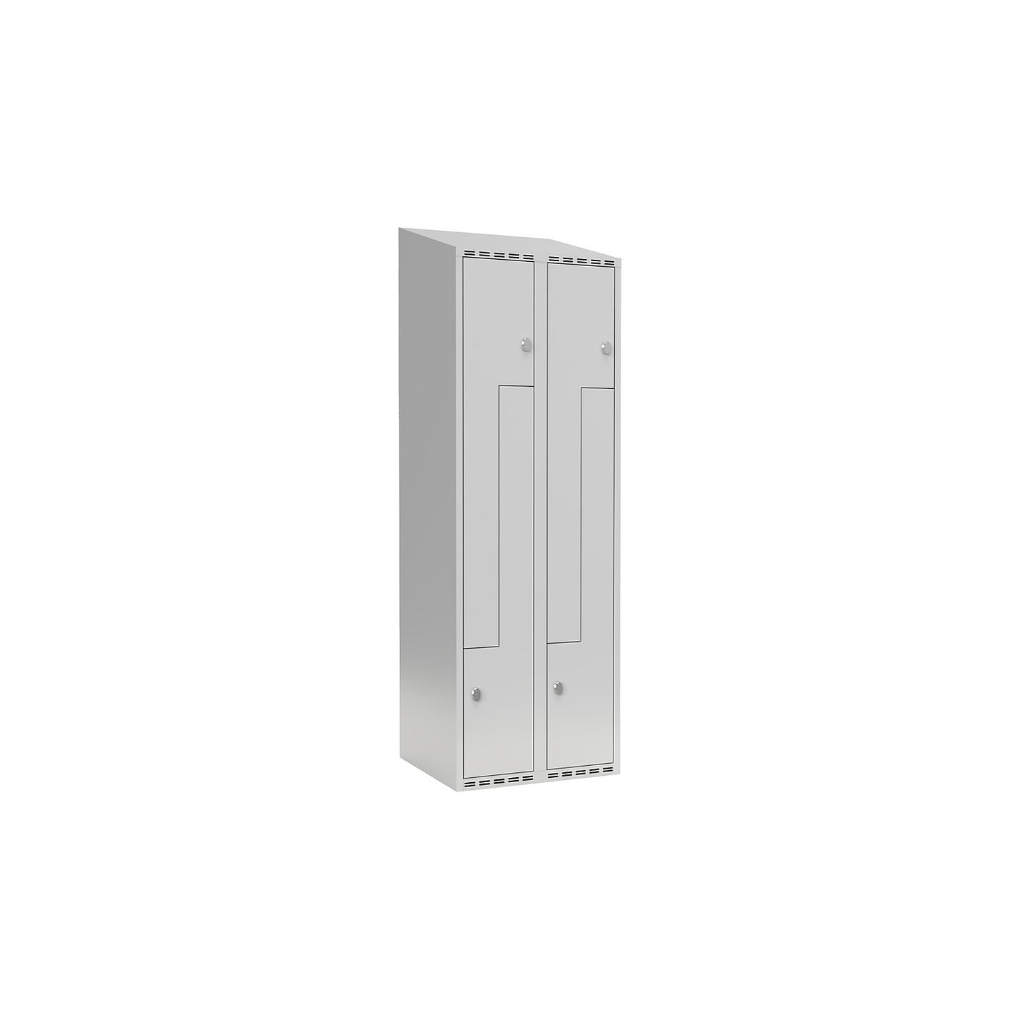 Fydor Z locker, 2 compartments, light grey, W 600 mm, 2 compartments, sloping roof shape, padlock.