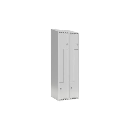 Fydor Z locker, 2 compartments, light grey, W 600 mm, 2 compartments, sloping roof shape, padlock.