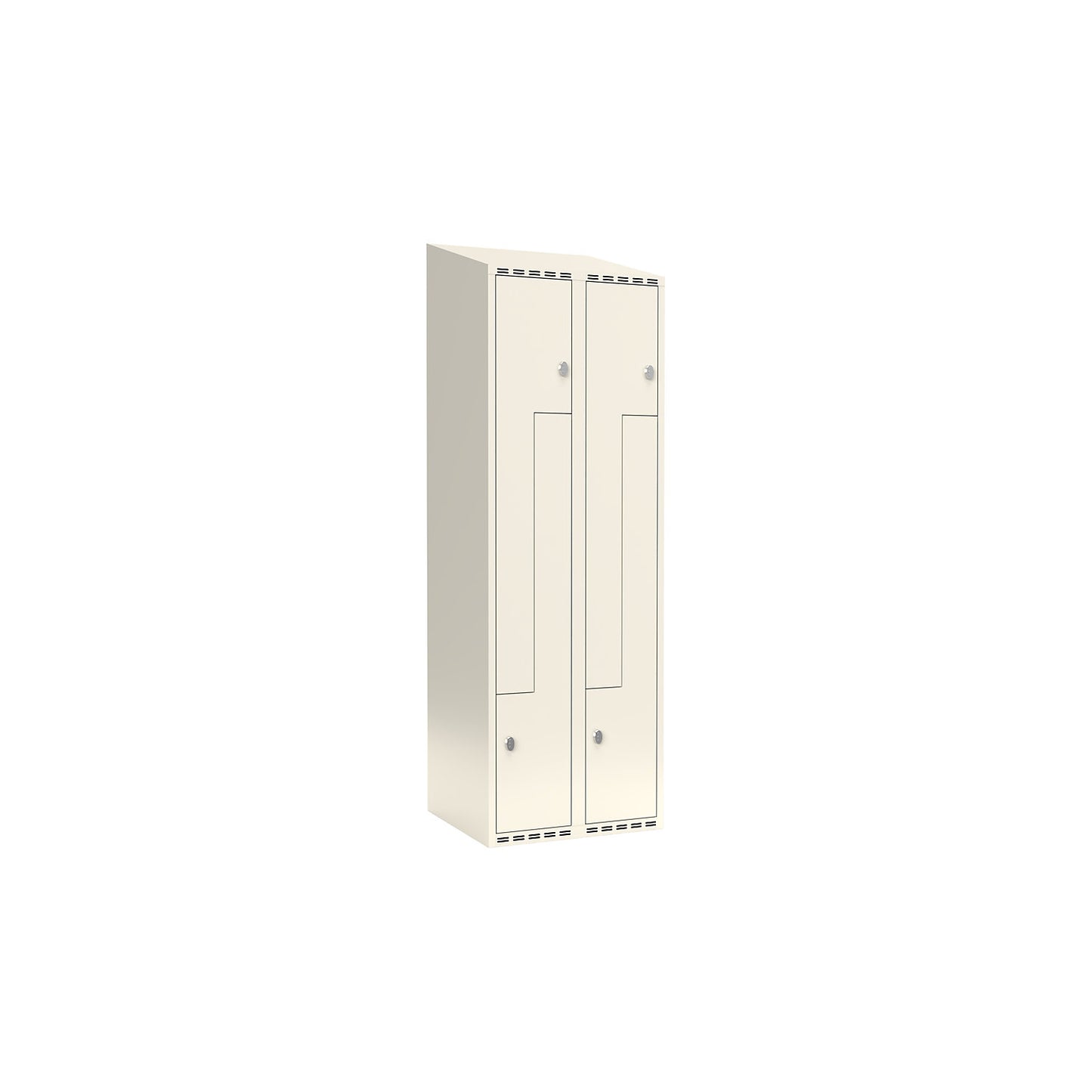 Fydor Z locker, 2 compartments, white, W 600 mm, sloping roof shape, padlock.