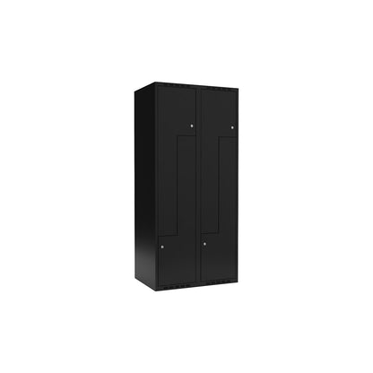 Fydor Z locker, 2 compartments, black, W 800 mm, flat roof shape, cylinder lock.