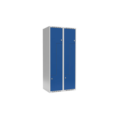 Fydor Z locker, 2 compartments, light grey / gentian blue, W 800 mm, flat roof shape, padlock.