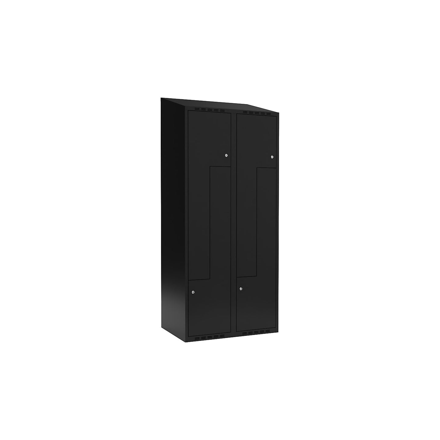Fydor Z locker, 2 compartments, black, W 800 mm, sloping roof shape, cylinder lock.