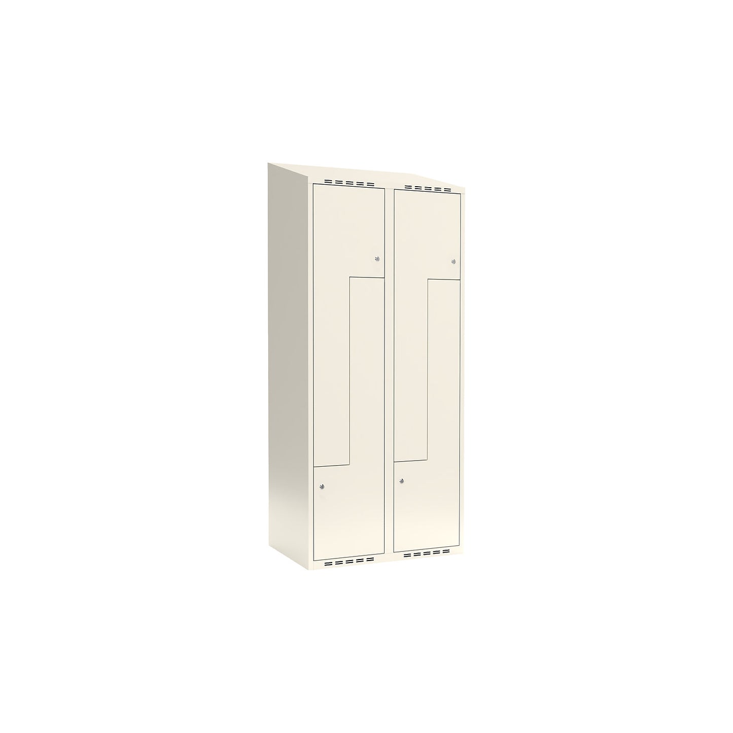 Fydor Z locker, 2 compartments, white, W 800 mm, sloping roof shape, cylinder lock.