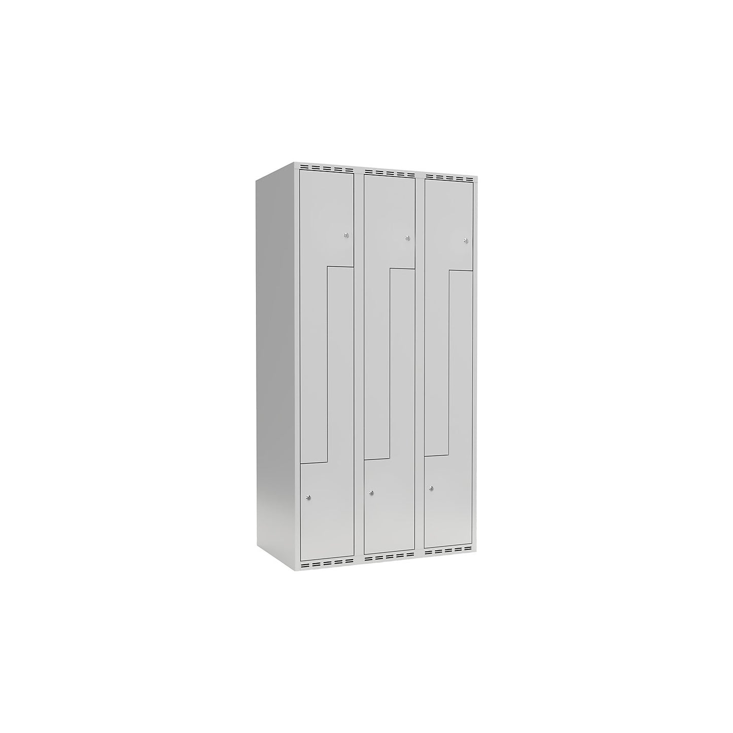 Fydor Z locker, 3 compartments, light grey, W 900 mm, flat roof shape, cylinder lock.