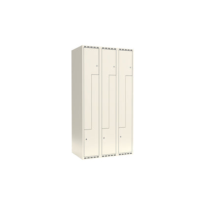 Fydor Z locker, 3 compartments, white, W 900 mm, flat roof shape, cylinder lock.