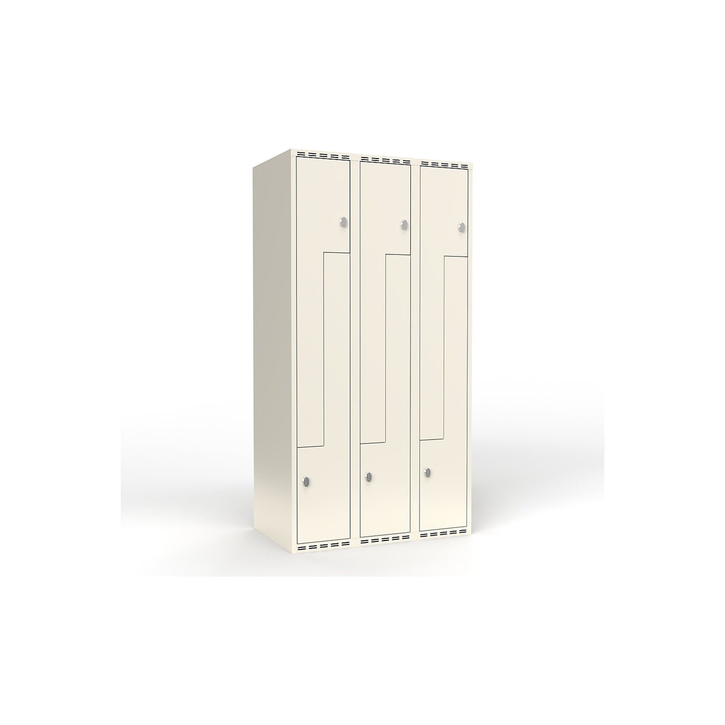 Fydor Z locker, 3 compartments, white, W 900 mm, flat roof shape, padlock.