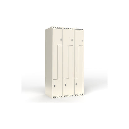 Fydor Z locker, 3 compartments, white, W 900 mm, flat roof shape, padlock.