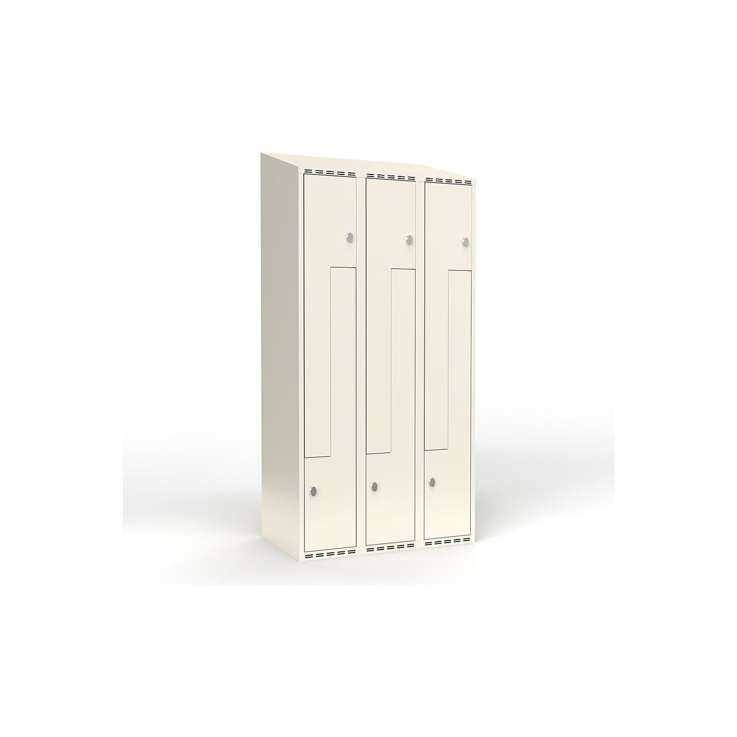Fydor Z locker, 3 compartments, white, W 900 mm, sloping roof shape, padlock.