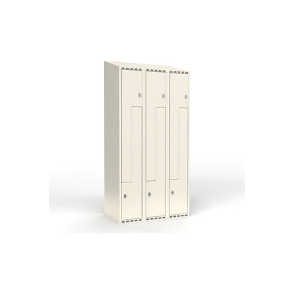 Fydor Z locker, 3 compartments, white, W 900 mm, sloping roof shape, padlock.