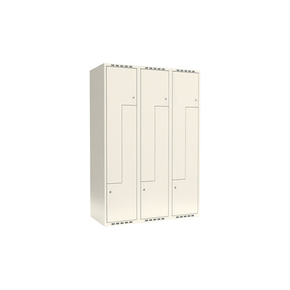 Fydor Z locker, 3 compartments, white, W 1200 mm, flat roof shape, cylinder lock.