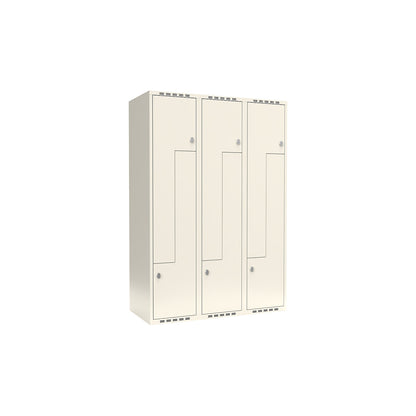 Fydor Z locker, 3 compartments, white, W 1200 mm, flat roof shape, padlock.