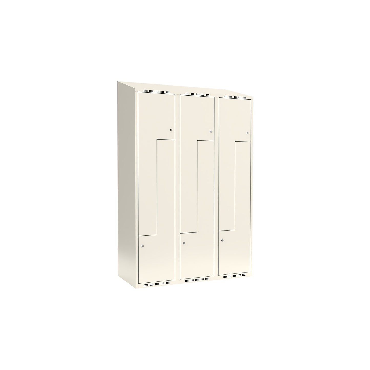 Fydor Z locker, 3 compartments, white, W 1200 mm, sloping roof shape, cylinder lock.