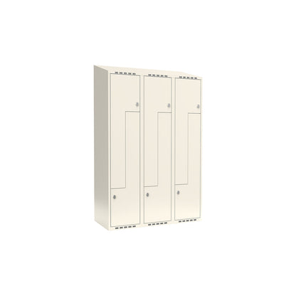 Fydor Z locker, 3 compartments, white, W 1200 mm, sloping roof shape, padlock.