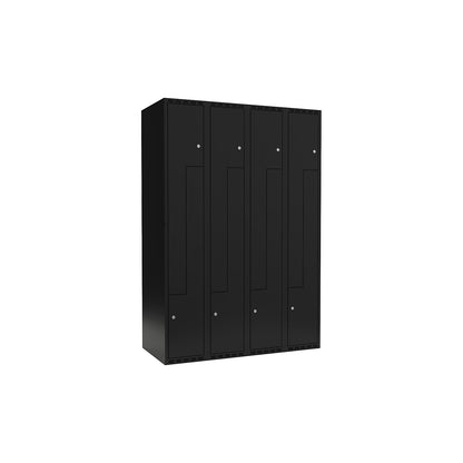 Fydor Z locker, 4 compartments, black, W 1200 mm, flat roof shape, cylinder lock.