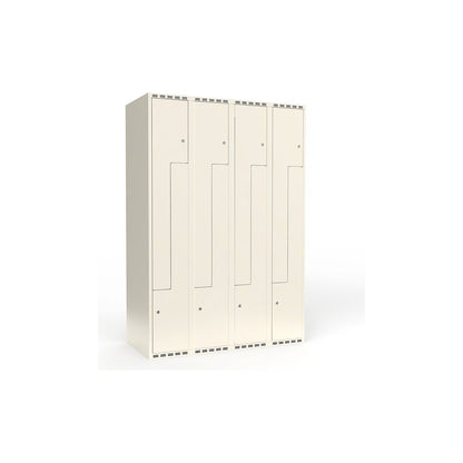 Fydor Z locker, 4 compartments, white, W 1200 mm, flat roof shape, cylinder lock.