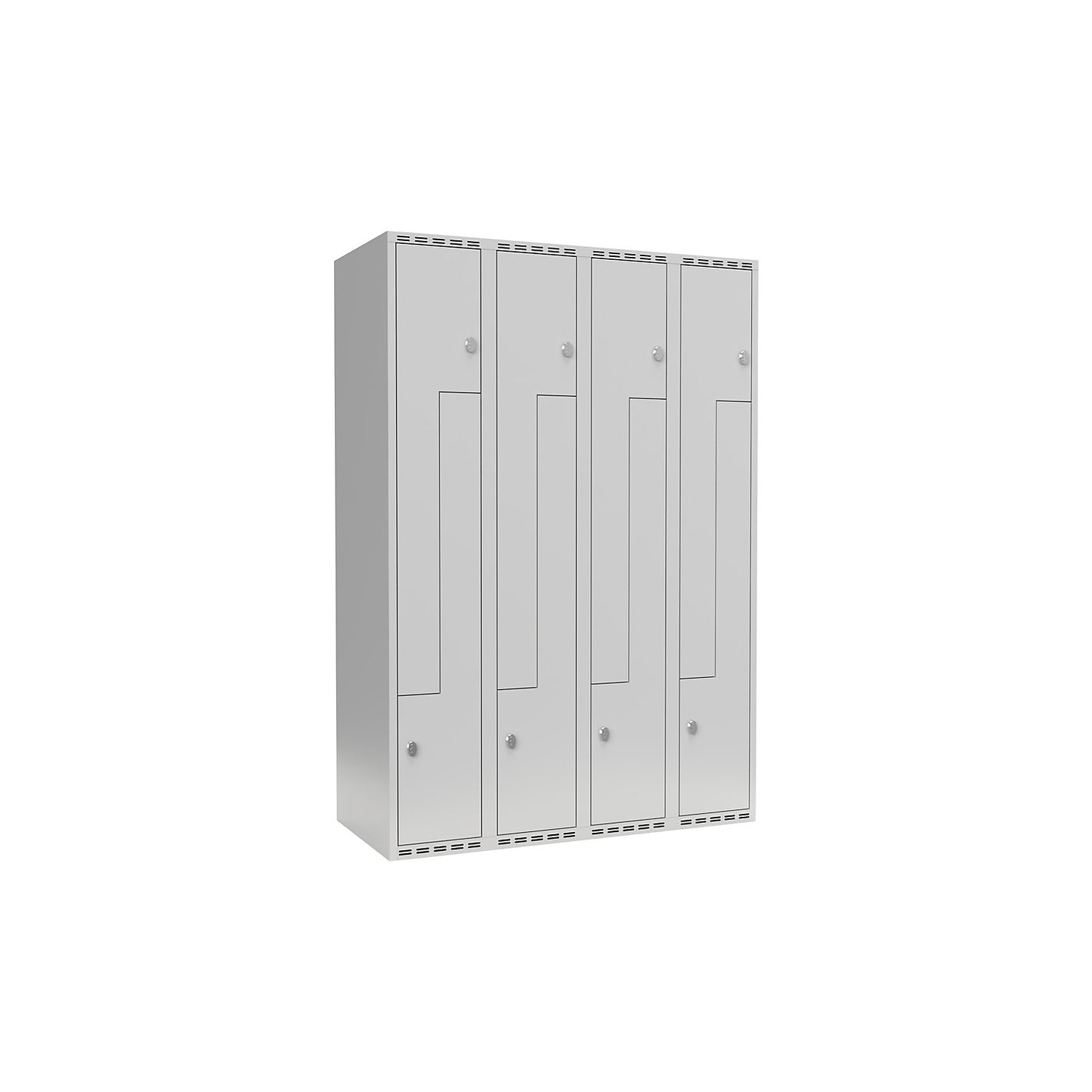 Fydor Z locker, 4 compartments, light grey, W 1200 mm, flat roof shape, padlock.