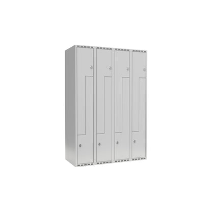 Fydor Z locker, 4 compartments, light grey, W 1200 mm, flat roof shape, padlock.
