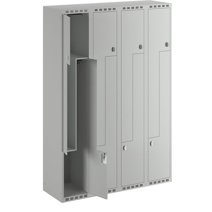 Fydor Z locker, 4 compartments, light grey, W 1200 mm, flat roof shape, padlock.