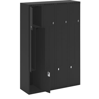 Fydor Z locker, 4 compartments, black, W 1200 mm, flat roof shape, padlock.
