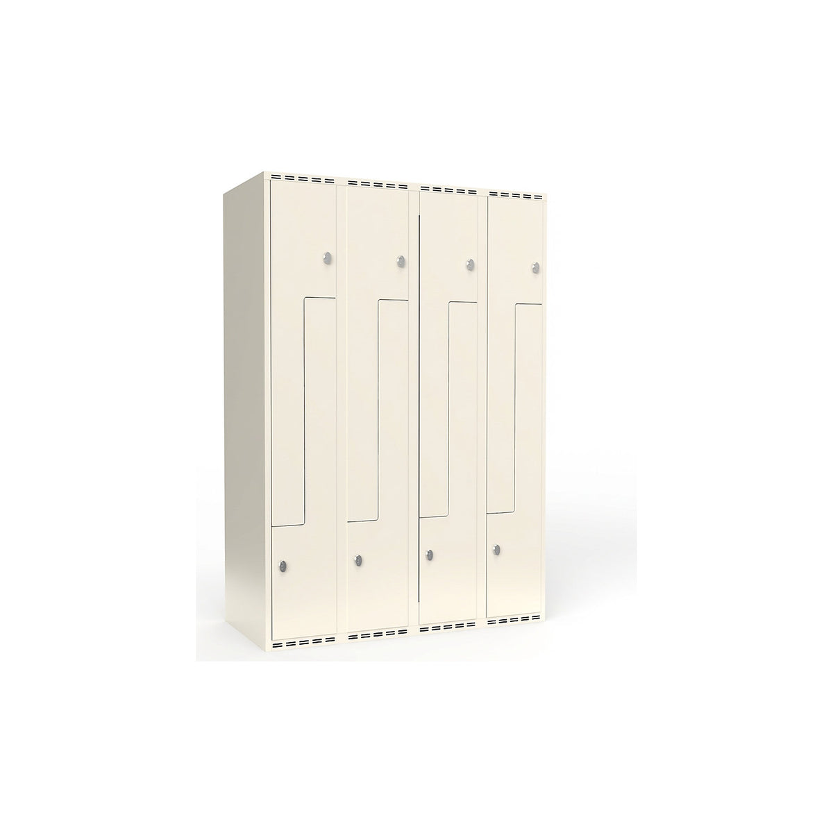 Fydor Z locker, 4 compartments, white, W 1200 mm, flat roof shape, padlock.