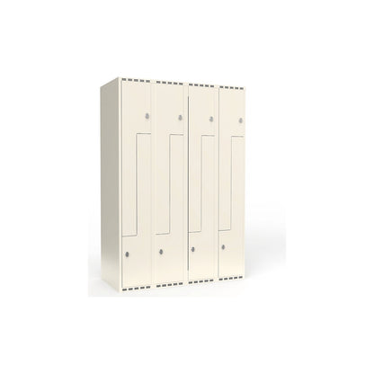Fydor Z locker, 4 compartments, white, W 1200 mm, flat roof shape, padlock.