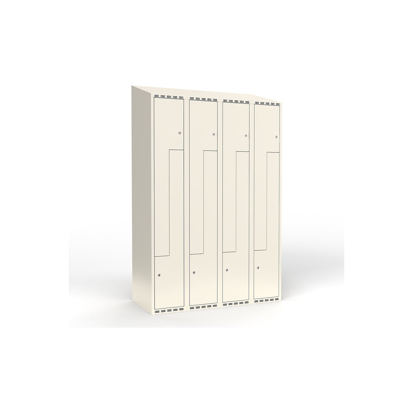 Fydor Z locker, 4 compartments, white, W 1200 mm, sloping roof shape, cylinder lock.