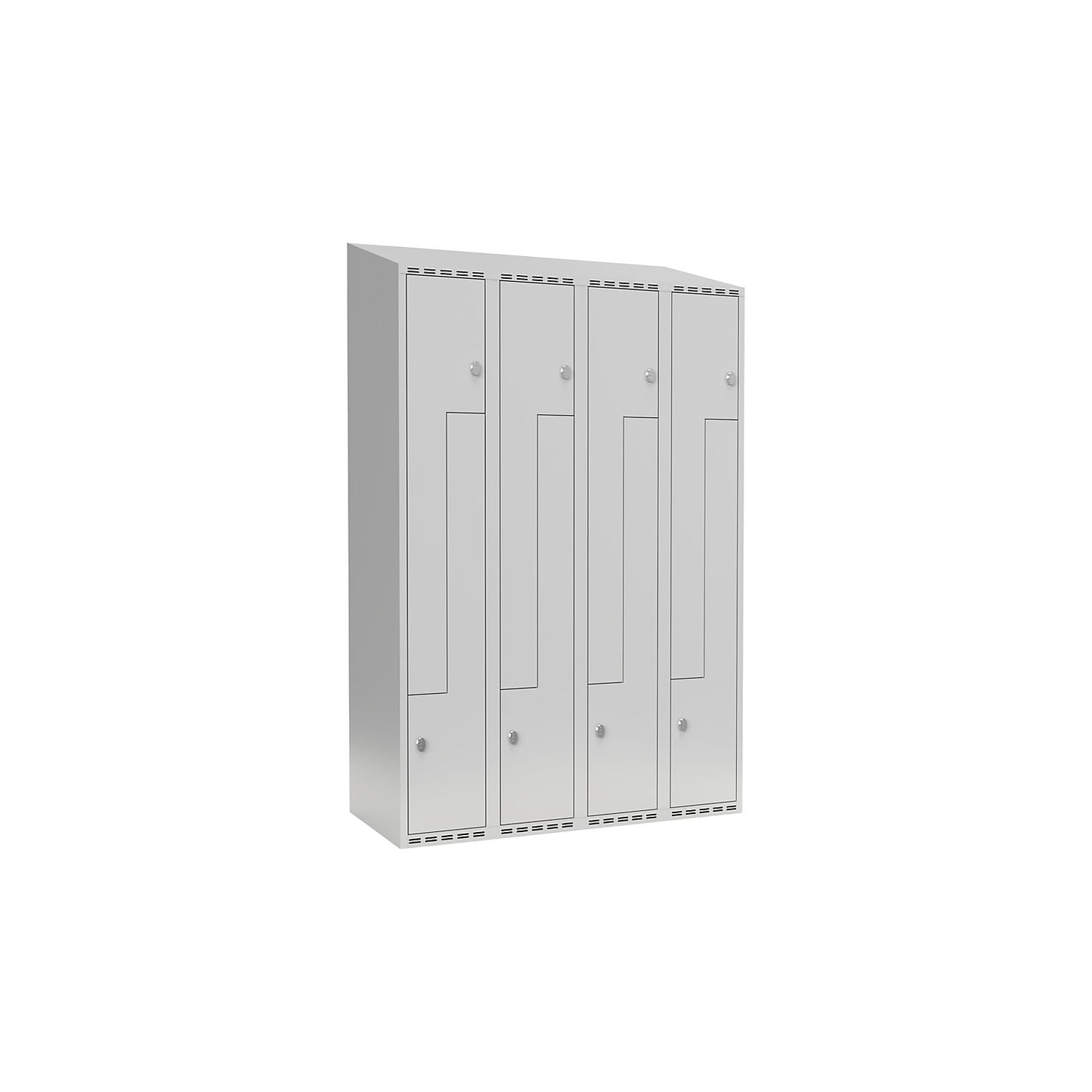 Fydor Z locker, 4 compartments, light grey, W 1200 mm, sloping roof shape, padlock.