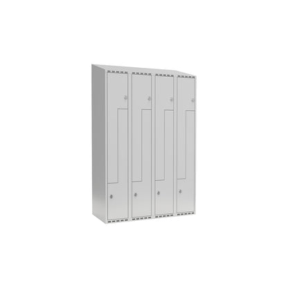 Fydor Z locker, 4 compartments, light grey, W 1200 mm, sloping roof shape, padlock.