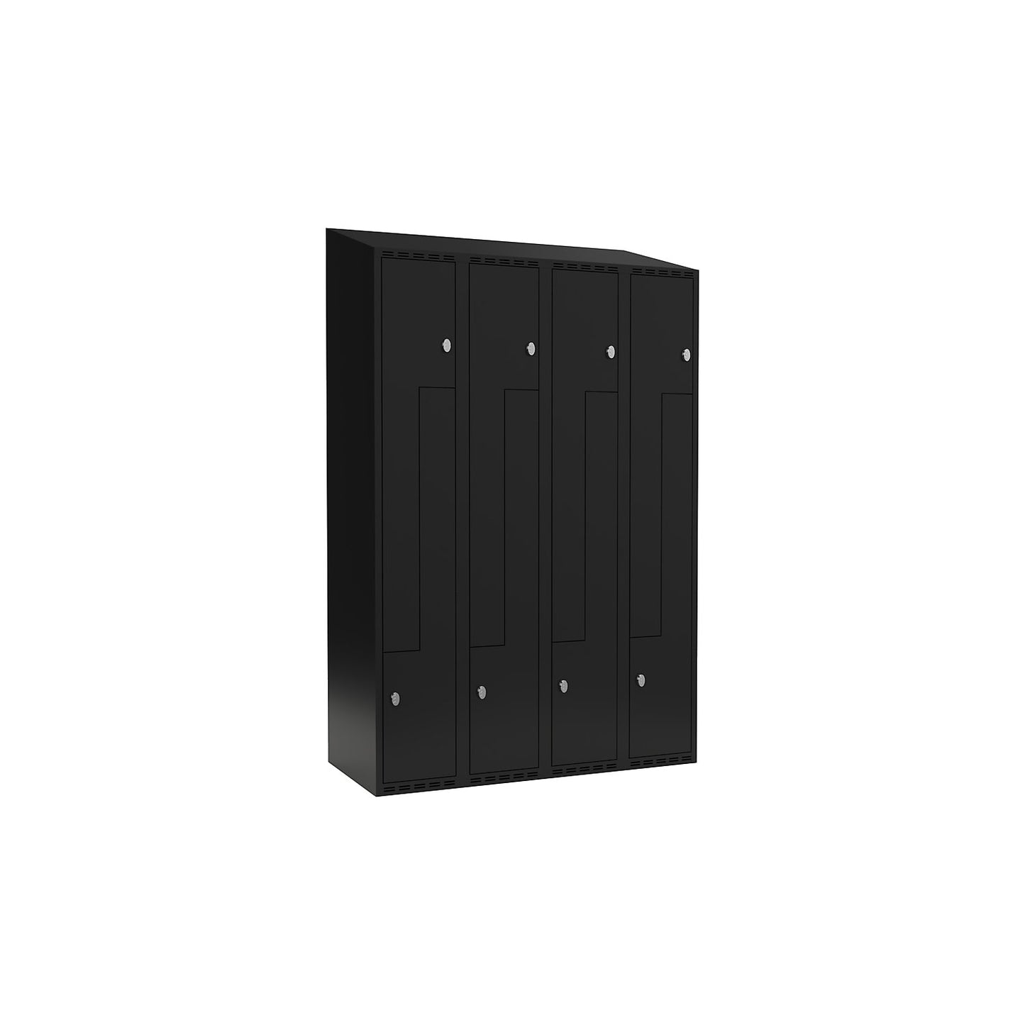 Fydor Z locker, 4 compartments, black, W 1200 mm, sloping roof shape, padlock.