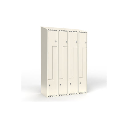 Fydor Z locker, 4 compartments, white, W 1200 mm, sloping roof shape, padlock.
