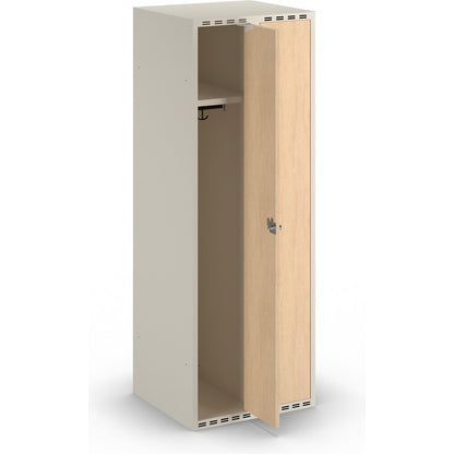 Fydor clothes locker, HPL, 2 sections, white/birch, W 600 mm, flat roof shape, padlock.