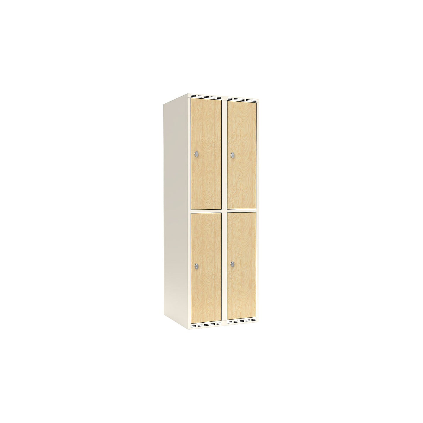 Fydor double deck clothes locker, HPL, 2 sections, white/birch, W 600 mm, flat roof shape, padlock.