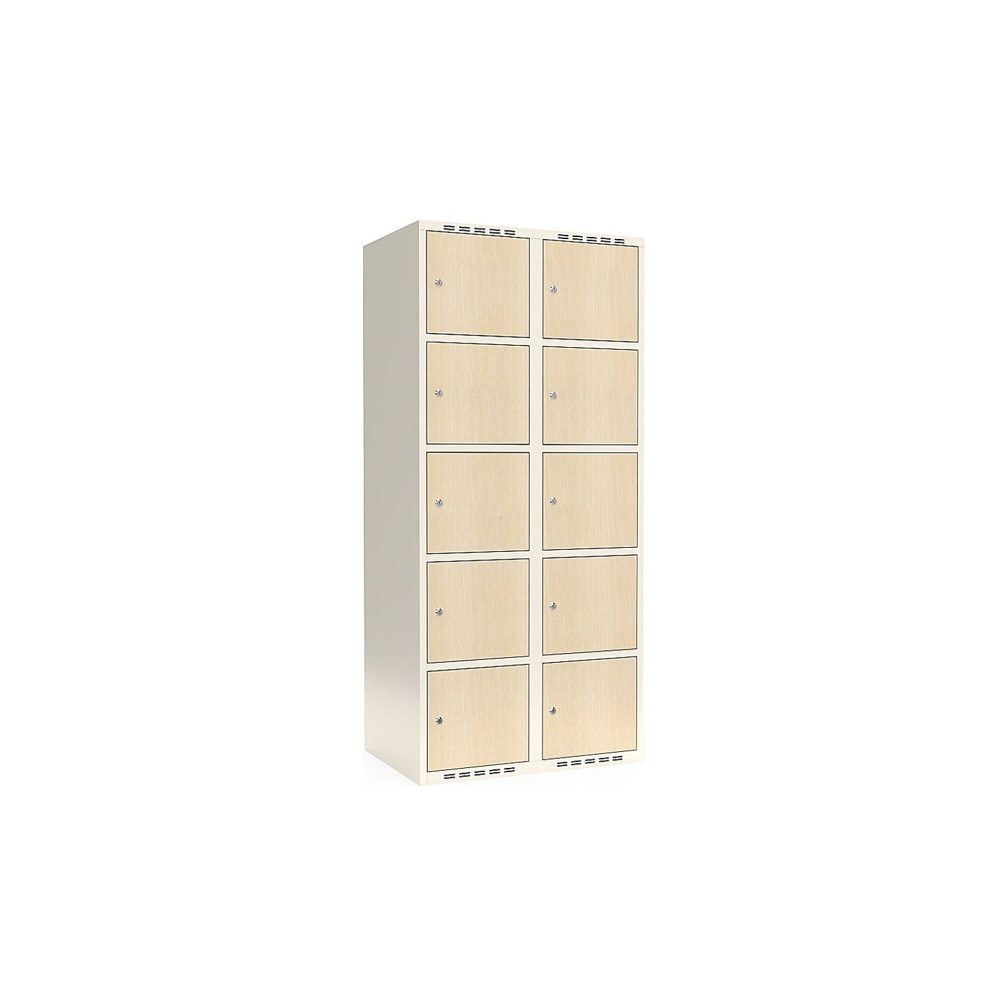 Fydor 5-door compartment locker, HPL, 2 sections, white/birch, W 800 mm, flat roof shape, cylinder lock.