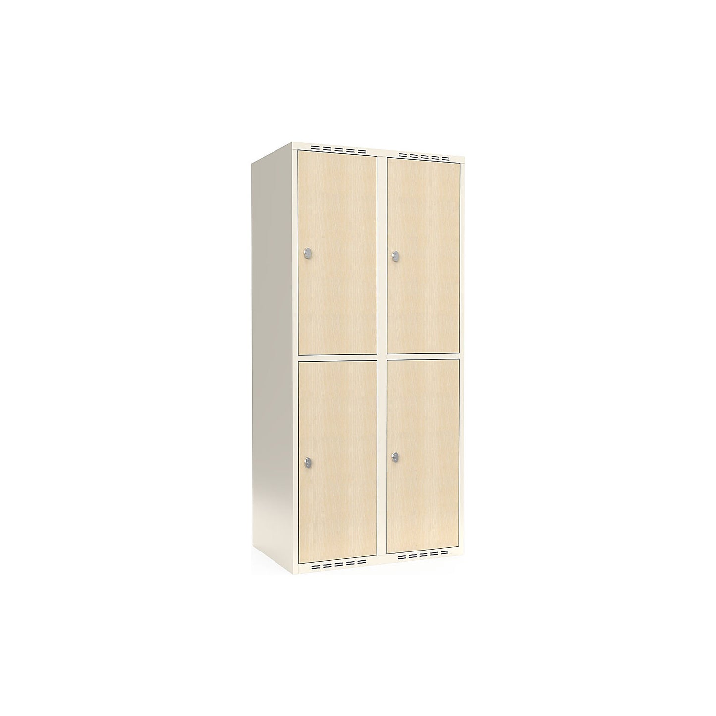 Fydor double deck clothes locker, HPL, 2 sections, white/birch, W 800 mm, flat roof shape, padlock.