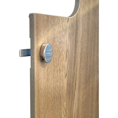 Fydor Z clothes locker, HPL, 3 sections, white/oak, W 900 mm, sloping roof shape, padlock.