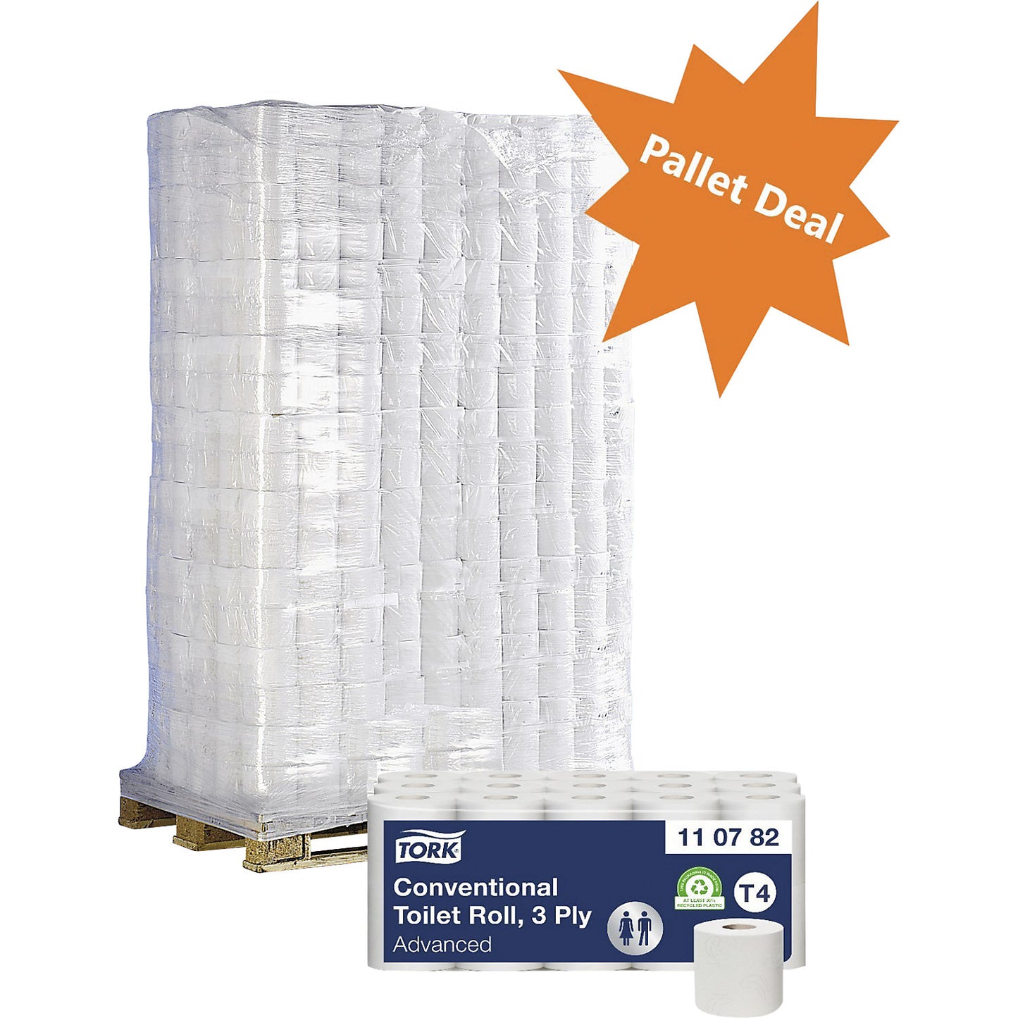 Toilet paper, household roll, tissue, 3-ply, pallet with pack of 1260 pieces, white.