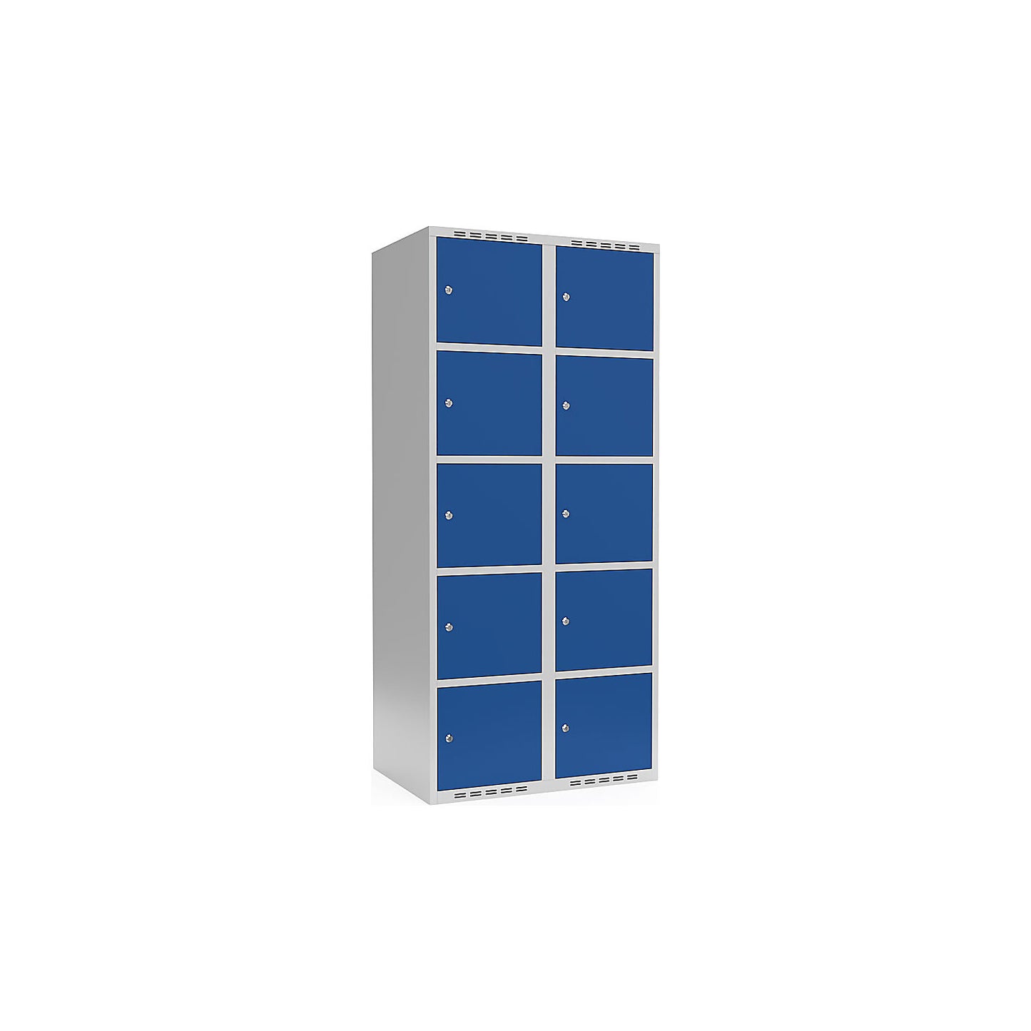 Fydor 5-fold compartment locker, 2 compartments, light grey / gentian blue, W 800 mm, flat roof shape, cylinder lock.