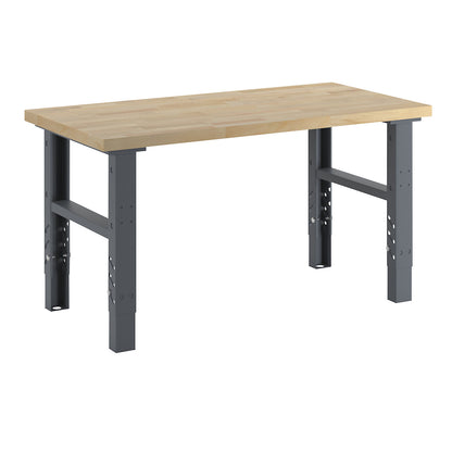 Workbench, modular system, height 740 - 1000 mm, WxD 1600 x 800 mm, solid beech worktop.