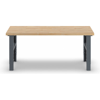 Workbench, modular system, height 740 - 1000 mm, WxD 2000 x 800 mm, solid beech worktop.
